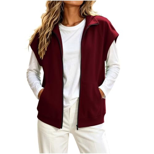 AEGJEGVD Gilet Sweat Femme Zippé sans Manches sans Capuche Style Casual