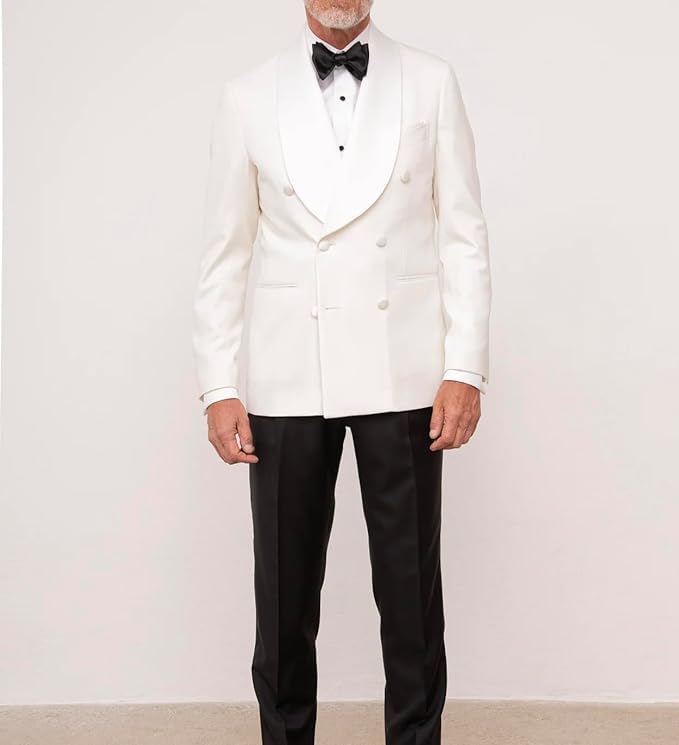 Men's Double Breasted White Blazers Jacket Shawl Lapel White Dinner Jacket Coat3