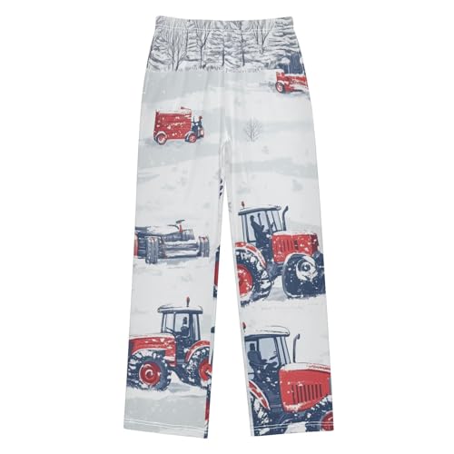 ZZXXB Tractor with Snow Boys Long Pants Soft Trousers Elastic Waist Kids Lounge Bottoms with Pockets S-XL