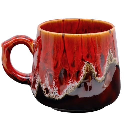 Fahibin 350 ml Taza de café de cerámica, Taza de Café de Gres Con Asa,Taza De Cerámica Vintage,tazas de té rústicas para oficina y hogar Para Leche, Latte, Capuchino, Café