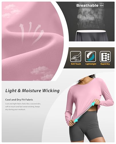Image of Soothfeel Lightweight Long Sleeve Workout Tops for Women Gym Running Shirts