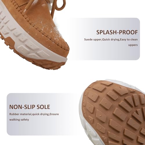 MISSMILLER Womens Snow Boots Genuine Suede Faux Fur Lining Warm Lace Up Walking Boots Anti-Slip Cozy Outdoor Ankle Boots3