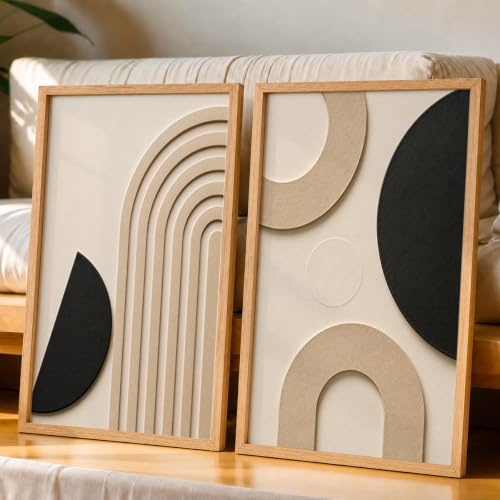 Image of NoWorries Abstract Geometric Wall Painting Set of 2 with Frame | Black Beige Arch & Circle Texture Artwork, Modern Minimal Wall Decor for Living Room, Bedroom, Office and Home Decoration (Art-10, 17x25inch)