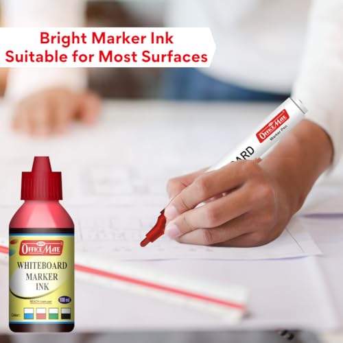 Image of Soni Officemate Whiteboard Marker Ink - 100ml | Pack of 4 (Red) |Bright, Smooth & Long-Lasting Ink | Easy Wipe, Eco-Friendly