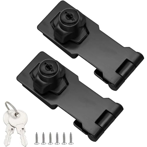 Image of Bonsicoky 2 Pcs 3 Inch Keyed Hasp Locks, Twist Knob Keyed Locking Hasp Latches Keyed Different for Small Doors, Cabinets (Black)