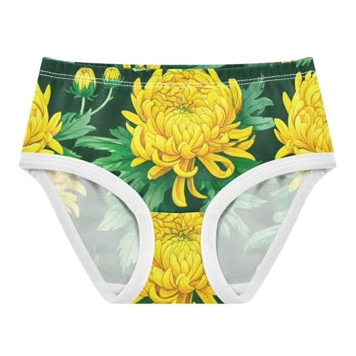 Yellow Chrysanthemums Green Leaves Toddler Underwear Custom 2t Cotton Girl Panties Cute Florals Briefs Girls Undies