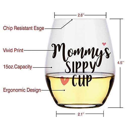 Perfectinsoy Mommy's Sippy Cup, Funny Wine Glass 15Oz, First Mothers Day Gifts For Mom, Wife, Birthday Gift For Mom, Funny Mom Gifts From Daughter, Son, Mom To Be, New Mom, Pregnant Mom #TOP1
