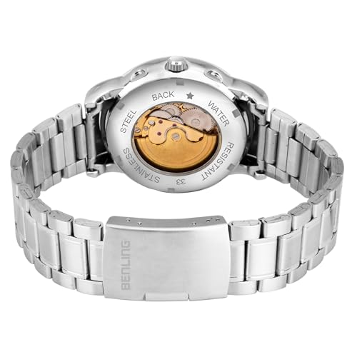 Image of Benling Skeleton Analog Automatic Watch for Men, Mechanical Movement, Leather Strap, Formal Casual Party Official Purpose