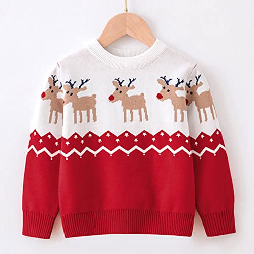 Kids Toddler Boys Girls Christmas Sweater Clothes Baby Long Sleeve Crewneck Pullover Reindeer (Red, 3-4 Years)2