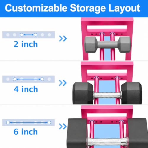 Image of WINSTAR 3-Tier Adjustable Dumbbell Rack | Heavy-Duty Home Gym Weight Storage Stand for Dumbbells & Kettlebells | Space-Saving Home Gym Organizer (Rack Only, Fuchsia Pink, 31x31 in)