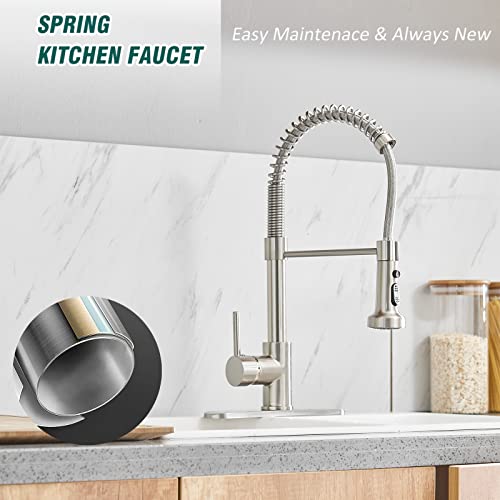 Hoimpro Brass Spring Kitchen Faucet with Pull Down Sprayer with Cover Plate, Rv Kitchen Sink Faucet with cUPC Hoses,3 Function Single Handle Laundry Faucet, Brushed Nickel (1 or 3 Hole) by Hoimpro - Image 2