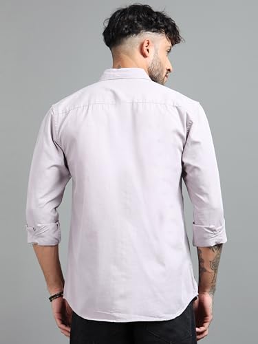Image of Men Slim Fit Solid Spread Collar Casual Shirt