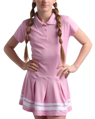 Reebok Girls Tennis Dress - Performance Pique Pleated Skirt Short Sleeve Polo Athletic Dress for Golf, Tennis, Dance (7-12)