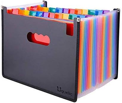 Uquelic Expanding File Folder Large Plastic Rainbow Expandable File Organizer Self Standing Accordion A4 Document Folder Wallet Briefcase Business Filing Box - 24 Pockets