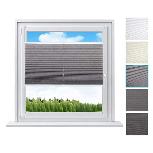 WOLTU Plissee ohne Bohren Klemmfix Faltrollo Jalousie Grau 100x130cm (BxH), Plisseerollo Crushed Optik Sichtschutz und Sonnenschutz Easyfix lichtdurchlässig Rollo für Fenster & Tür
