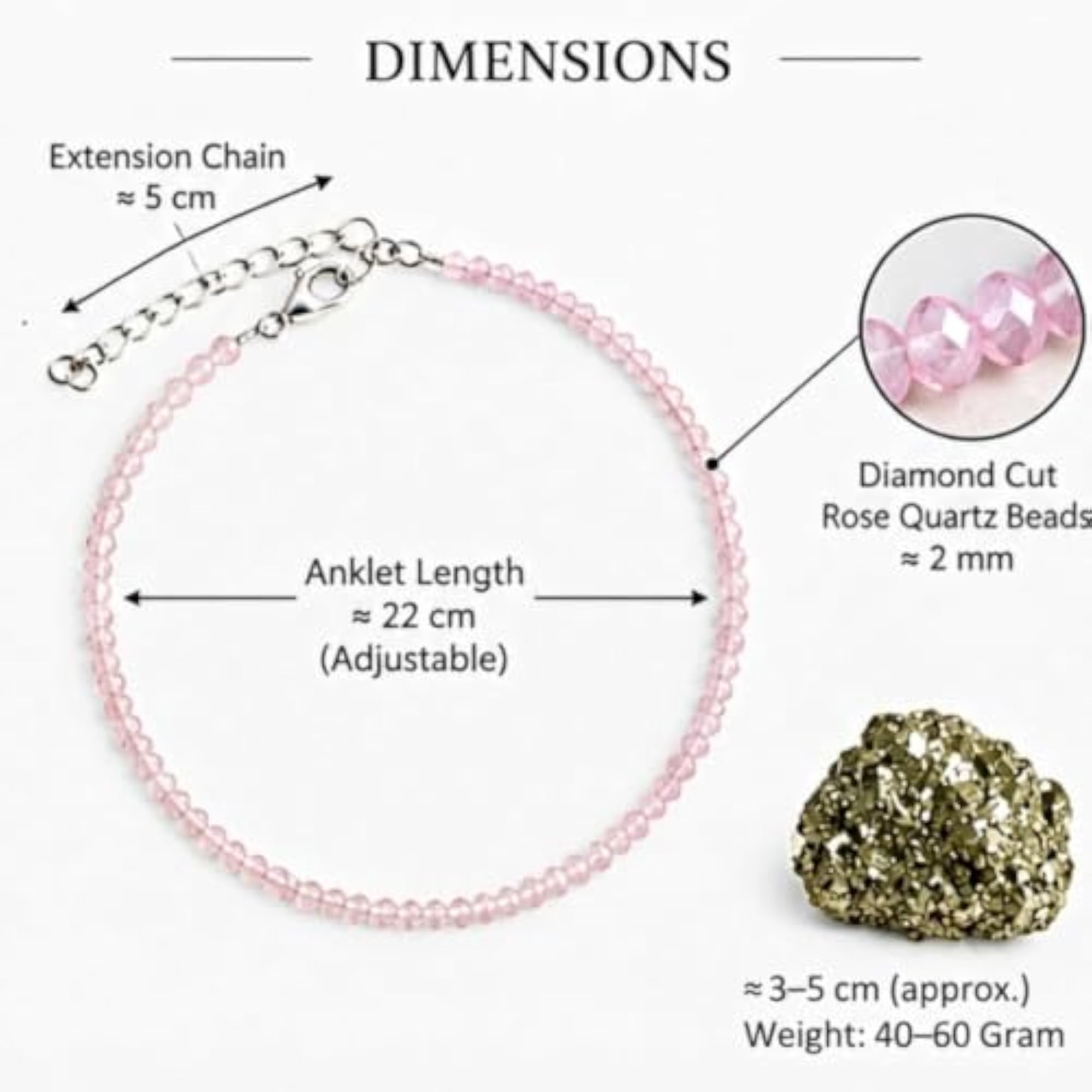 Rose Quartz Anklet & Pyrite Cluster Combo for Daily Styling