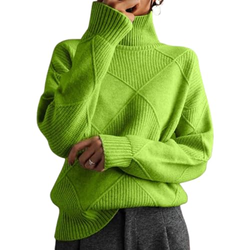 STTBRHF Suéter de Angora, suéter de Cuello Alto de Cachemira para Mujer, suéter Holgado y cálido de Mezcla de Cachemira para Mujer (Small,Light Green)