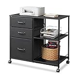 DEVAISE 3 Drawer Mobile File Cabinet, Rolling Printer Stand with Open Storage Shelf, Fabric Lateral Filing Cabinet fits A4 or Letter Size for Home Office,Black