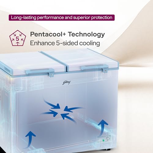 Image of Godrej DH ESNCH 330C 2HCLP RW with 5 Years Comprehensive Warranty, Pentacool+ Cooling, D-Cool technology, Cools even at 50 C, Double Door Convertible Deep Freezer (302L 3 Star,White)
