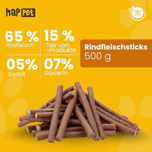 HAPPET Hundegröße - 100g Rinderkabanos - natürlicher Trainingsbeiß, gesunder und leicht verdaulicher Snack, reich an Eiweiß und fettarm, fördert die Mundhygiene