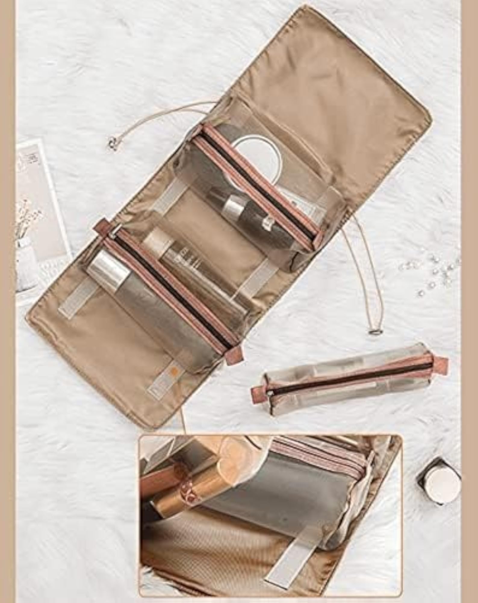 Travel Toiletry Organizer Bag, Hanging Roll-Up Design
