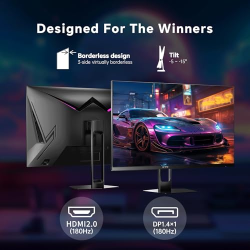 Image of KTC 27 Inch Gaming Monitor 180Hz, Full HD 1920x1080 Fast IPS Computer Monitor, DP 1.4 & HDMI 2.0 Ports 1Ms FreeSync Frameless PC Gamer Monitor, HDR, VESA Mount, H27F22
