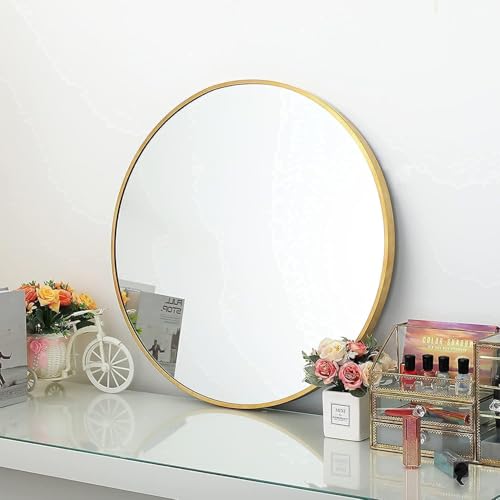 Image of Sidra Decor 18 Inch Metal Frame Round Wall Mirror | Modern Circle Mirror for Bathroom, Bedroom, Living Room | Wall Mounted Decorative Mirror for wash Basin (Gold)