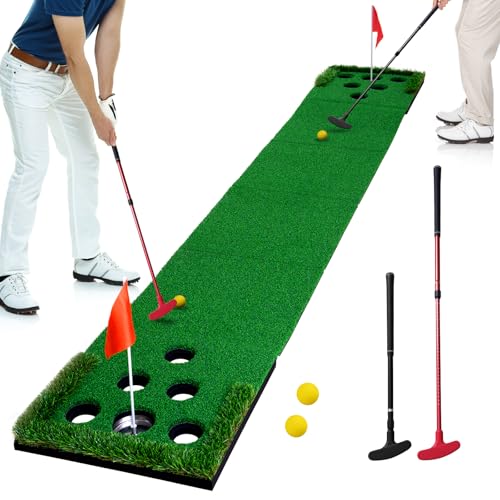 Golf Putting Game Set Putting Green Indoor Outdoor Putting Mat with 2 Putters 2 Balls 2 Cups & Flags Backyard Party Office Golf Game for Young Adults Fathers & Golfers