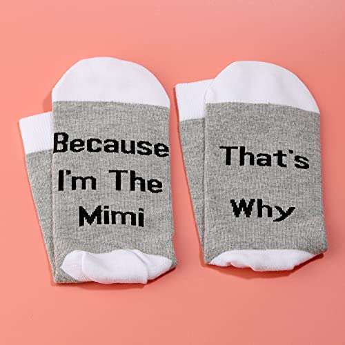 Image of LEVLO Mother's Day Because I'm The Mimi That's Why Socks Mother Birthday Gifts (2 Pairs-Mid Calf-Mimi)