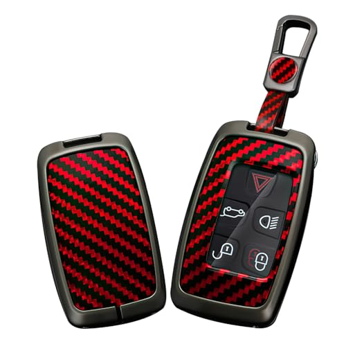 Coque de clé motif carbone pour Land Rover Defender en métal rouge chic