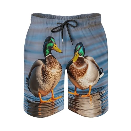 Two Mallard Ducks Mens Swim Trunks Quick Dry Hawaii Bathing Suit Board Shorts with Mesh Lining-2
