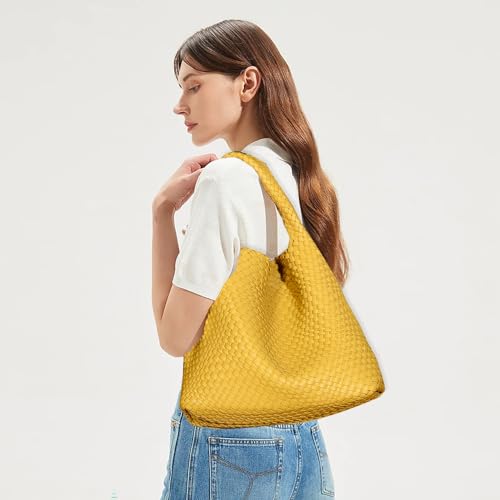Image of JINMANXUE Woven Tote Bag for Women, Fashion Hobo Handbag, Travel Top-handle Shoulder Bag, Beach Underarm Bag with Purse