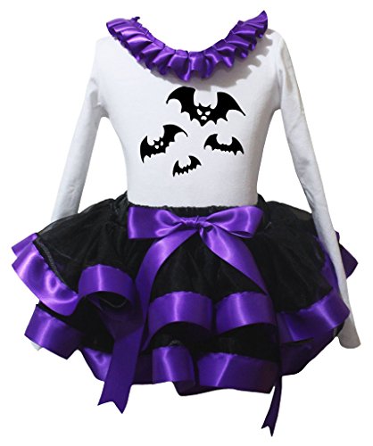 Camiseta de murciélagos con falda de pétalos y cinta morada infantil
