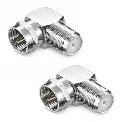 PerfectHD 2x SAT F-Winkeladapter 90° – F-Stecker auf F-Buchse – Antennenadapter für TV, Receiver, SAT-Dose, LNB – Vollmetall, 75 Ohm, kompakt, korrosionsbeständig, 2 Stück