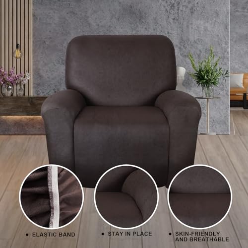 Image of ANARACHON Leather Look Recliner Chair Covers Stay in Place 4-Piece Recliner Slipcovers for Reclining Chair Furniture Protector Spandex Fabric Washable (X-Large, Chocolate)