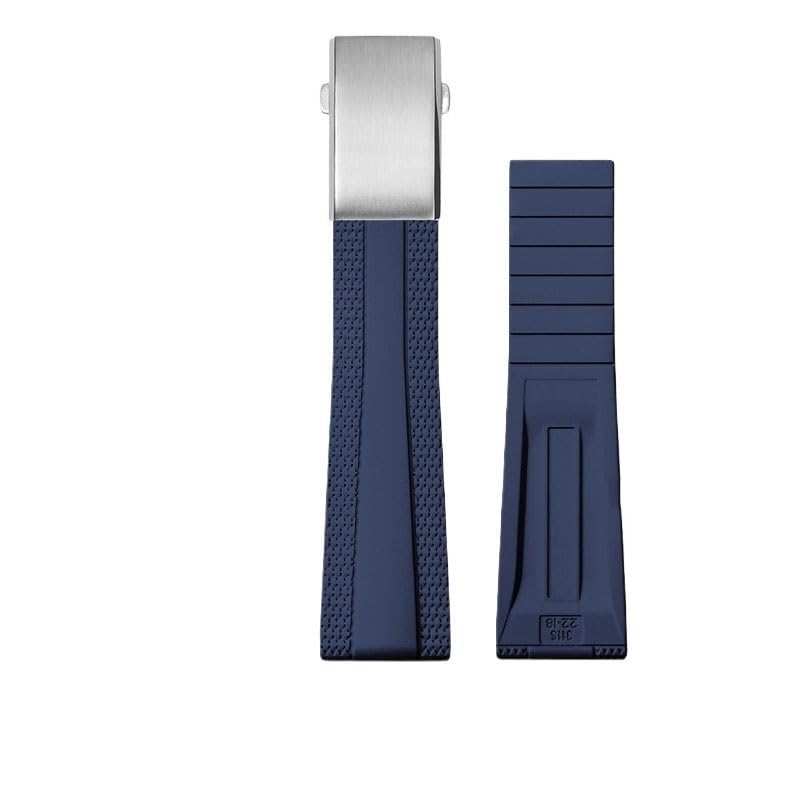 Bracelet montre caoutchouc bleu foncé résistant pour Super Ocean Breitling et boucle argent pliable