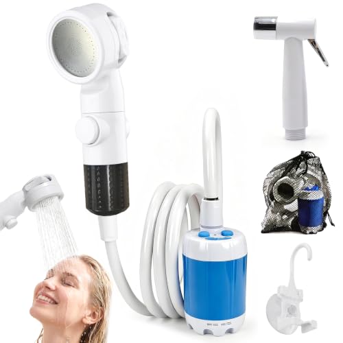 Ducha portátil para camping Xvolt con bomba eléctrica recargable, cabezal de ducha modular, manguera flexible y uso exterior miniatura 1
