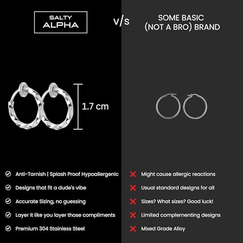 Image of SALTY ALPHA Anti Tarnish Non-Pierced Rigel Earrings for Men | Ear Hoop for Man | Stylish Fashion Jewellery Accessories for Boys | Minimal Jewelry | Ideal for Gifting | Gift for Diwali, Christmas, Marriage, Birthday