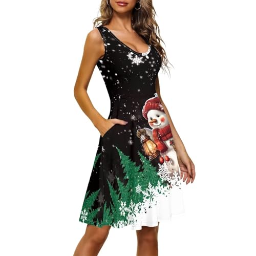 Image of TOADDITDO Women's Sleeveless O Neck Beach A-Line Party Coctail Tank Dresses Flared Sundress