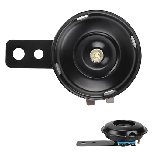 EZONEDEAL Universal Motorcycle Horn Waterproof Round Loud 12V 1.5A 105db Small Electric Round Powersports Horns For Motorcycle ATV scooter UTV dirt bike ebike - Black