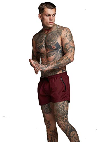 Tonlen Mens Swimwear Sports Shorts Swim Trunks With Zipper Pockets Red Xl #TOP3