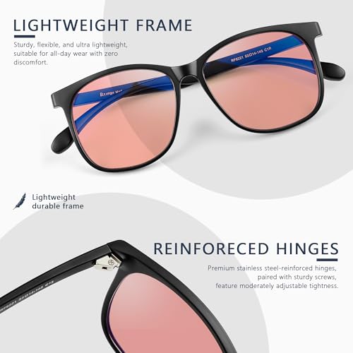 Image of Indoor Fluorescent-41 Pink Tinted Blue Light Blocking Glasses for Migraine, Light Sensitivity, Photophobia & LED Gaming Computer Screen Glare JF6221