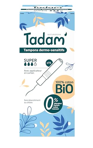 TADAM’ - Tampons Hygiéniques Dermo-Sensitifs - Tampons Hygiéniques avec Applicateur - Respect Flore Intime - Coton Bio - Sans Substances toxique et Non...