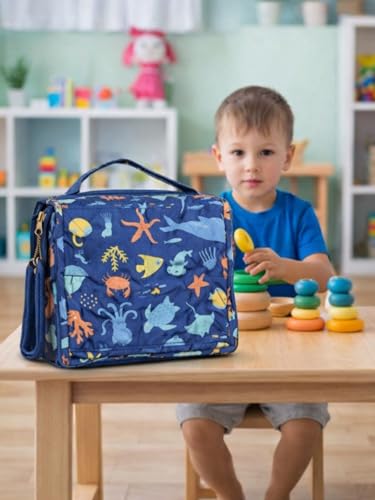 Image of Foldable Travel Kit | Multipurpose All-in-One Compact, Foldable, Durable, Lightweight, Waterproof, Bag | Travel Friendly Pouch Ideal for Diaper, Medicines & Toiletry (Sea & Ocean Print)