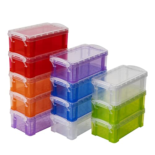 Image of 12 PCS Small Storage Containers with Lids, 5 inch X 2.8 inch X 2 inch Stackable Small Plastic Box, Colorful Mini Plastic Storage Box for Jewelry Beads Crafts Items Accessories
