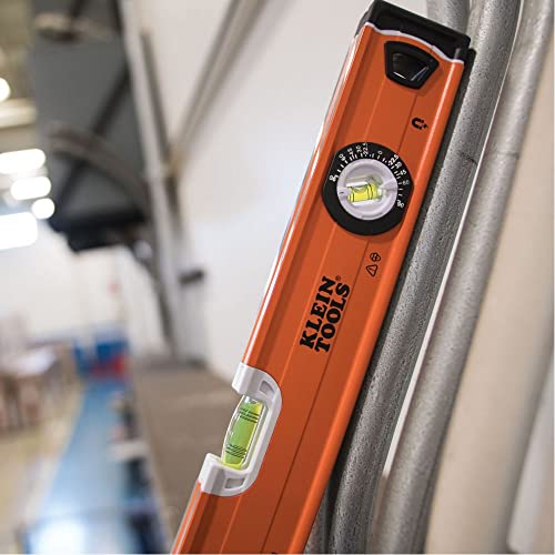 Klein Tools 935L Level, 24-Inch Magnetic Bubble Level With Adjustable Vial And Top V-Groove, High Viz Orange #TOP5