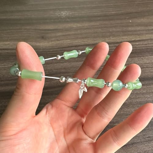 Fashion Faux Jade Beads Bracelet Leaf Charm Glass Link Bracelet4