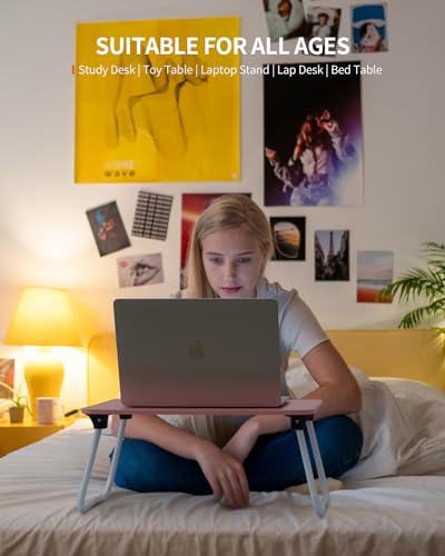 Image of FISYOD Foldable Lap Desk, Laptop Bed Desk, Portable Bed Table, Laptop Stand for Bed & Couch, Lightweight & Mini - Pink