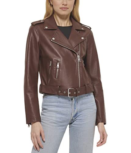 Levi's Women's Faux Leather Belted Motorcycle Jacket (Standard And Plus Sizes), Chocolate Brown, Medium #TOP8