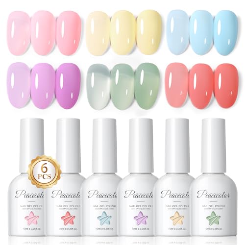 PEACECOLOR 10ML Pastel Gel Nail Polish, 6pc Spring Colors Jelly G...